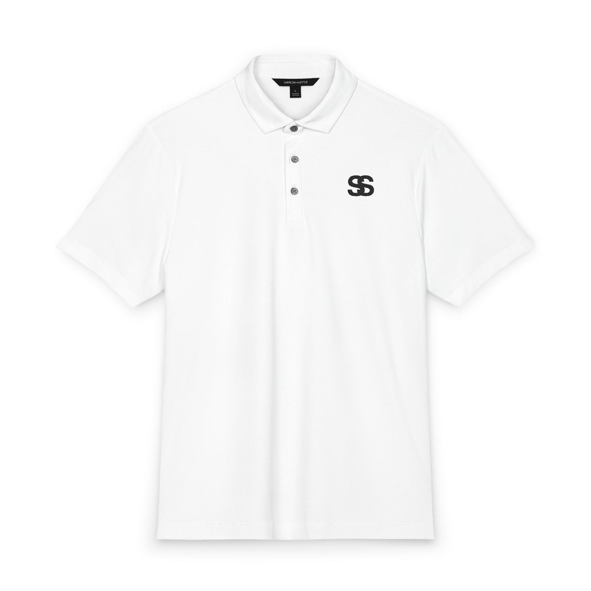 Men's Stretch Jersey Polo — Classic White Performance Golf Shirt with Embroidered SS Logo