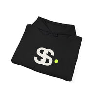 Minimal SS Logo Hoodie — Black Streetwear Pullover with Neon Dot