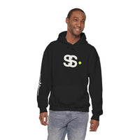 Minimal SS Logo Hoodie — Black Streetwear Pullover with Neon Dot