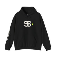 Minimal SS Logo Hoodie — Black Streetwear Pullover with Neon Dot