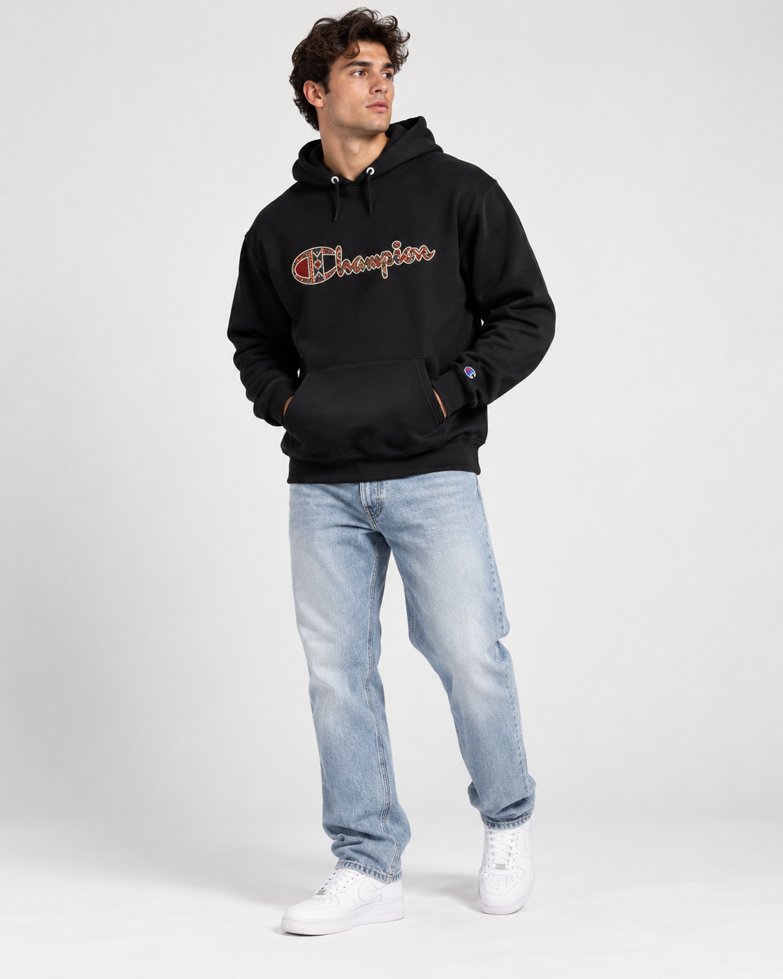 Champion Hoodie — Vintage Plaid Logo Pullover Hoodie