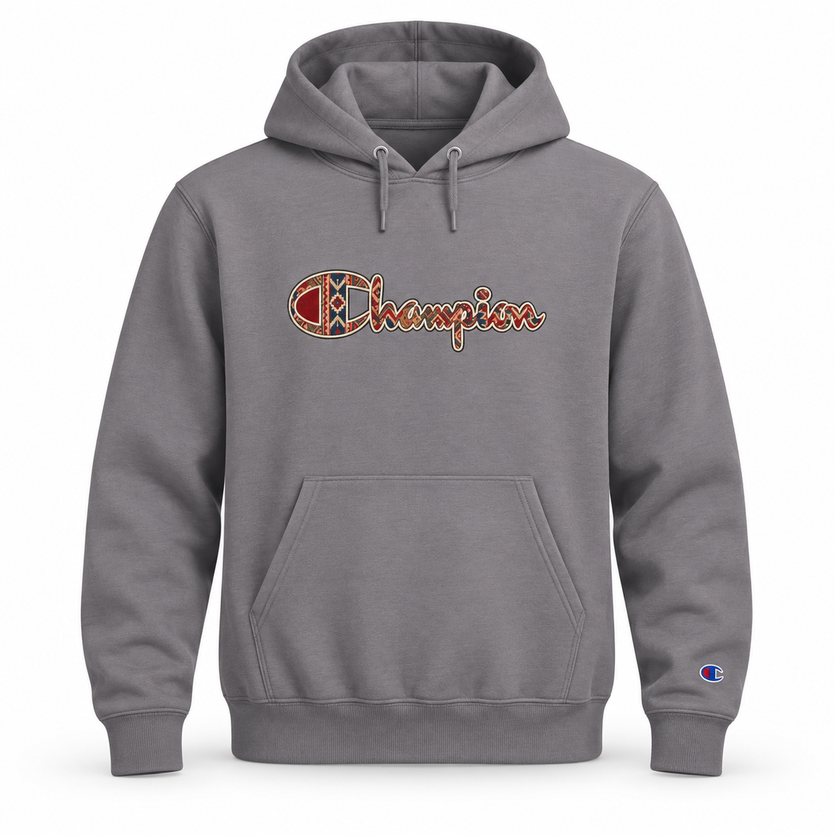 Champion Hoodie — Vintage Plaid Logo Pullover Hoodie