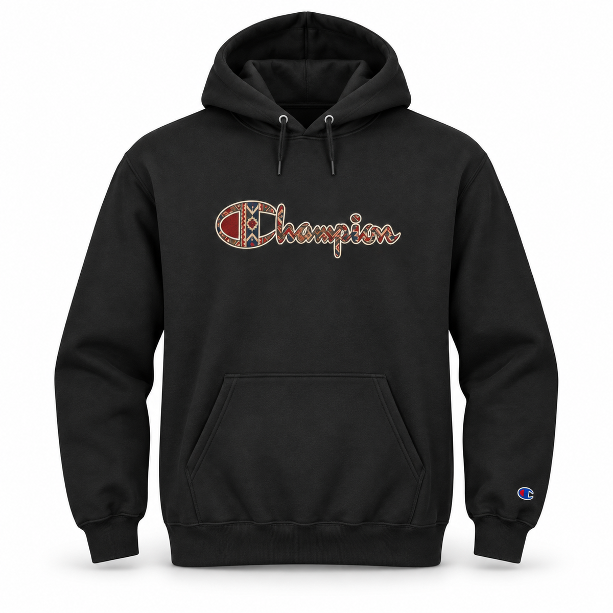 Champion Hoodie — Vintage Plaid Logo Pullover Hoodie