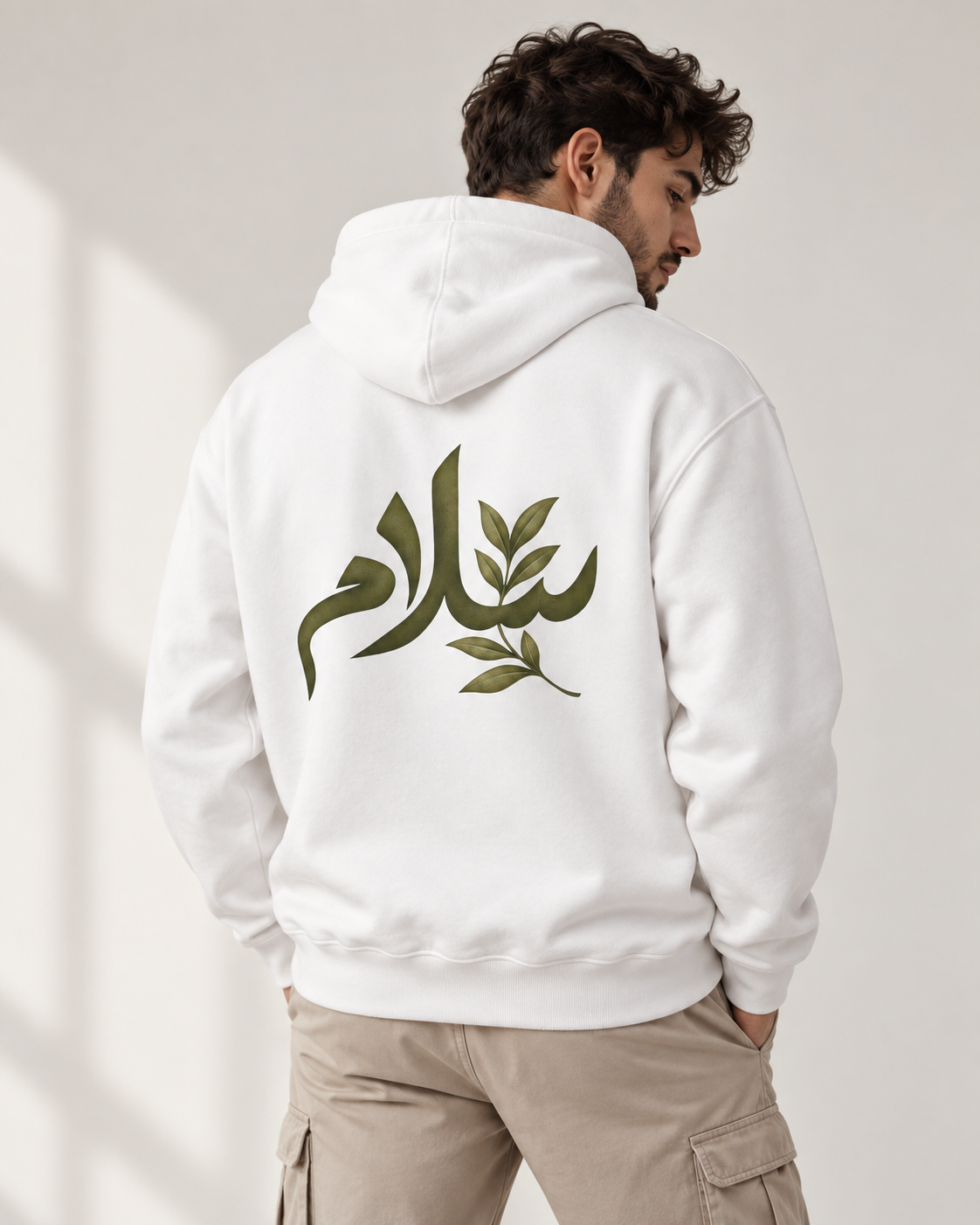 Hoodie — Salaam Arabic Calligraphy Hoodie with Olive Leaf Design